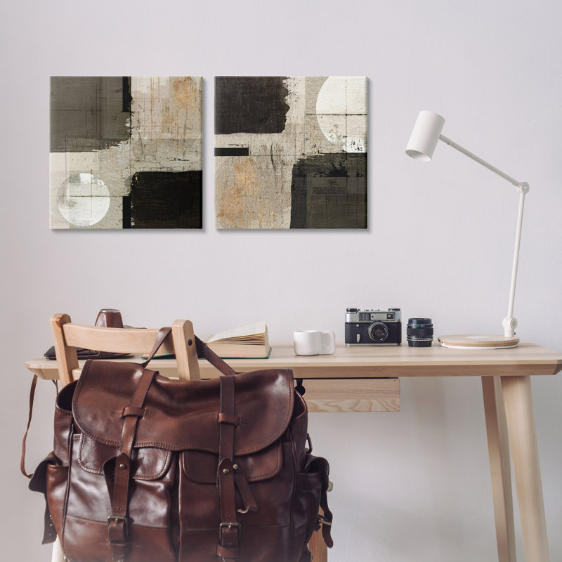 Ensemble de 2 toiles abstraites aux tons neutres, design par Susan Jill, H 17 po x l 17 po