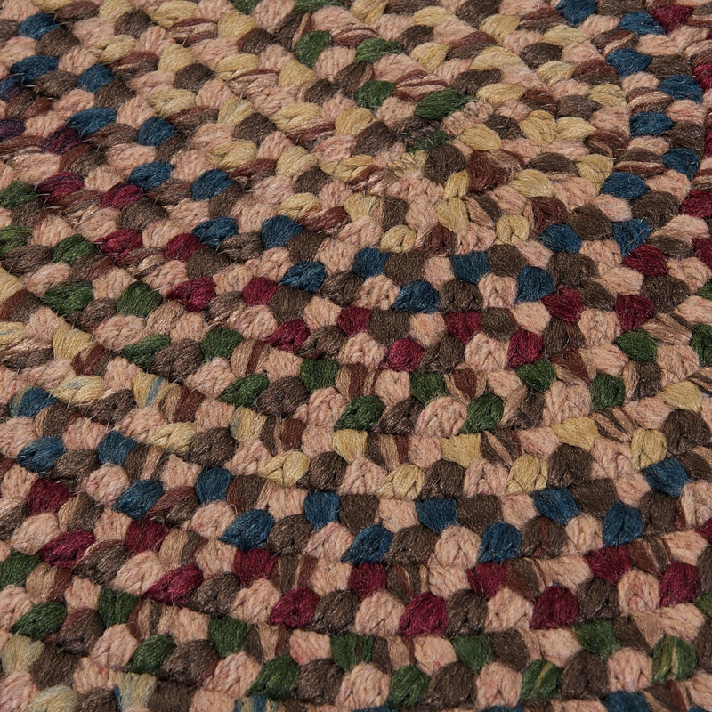 Tapis géométrique en laine tissé à la main Artrina en brun / bleu / vert, Rond 4 pi