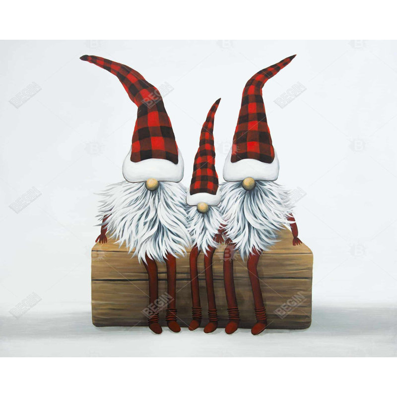Three Christmas Gnomes Print On Canvas, H 48 po x l 60 po