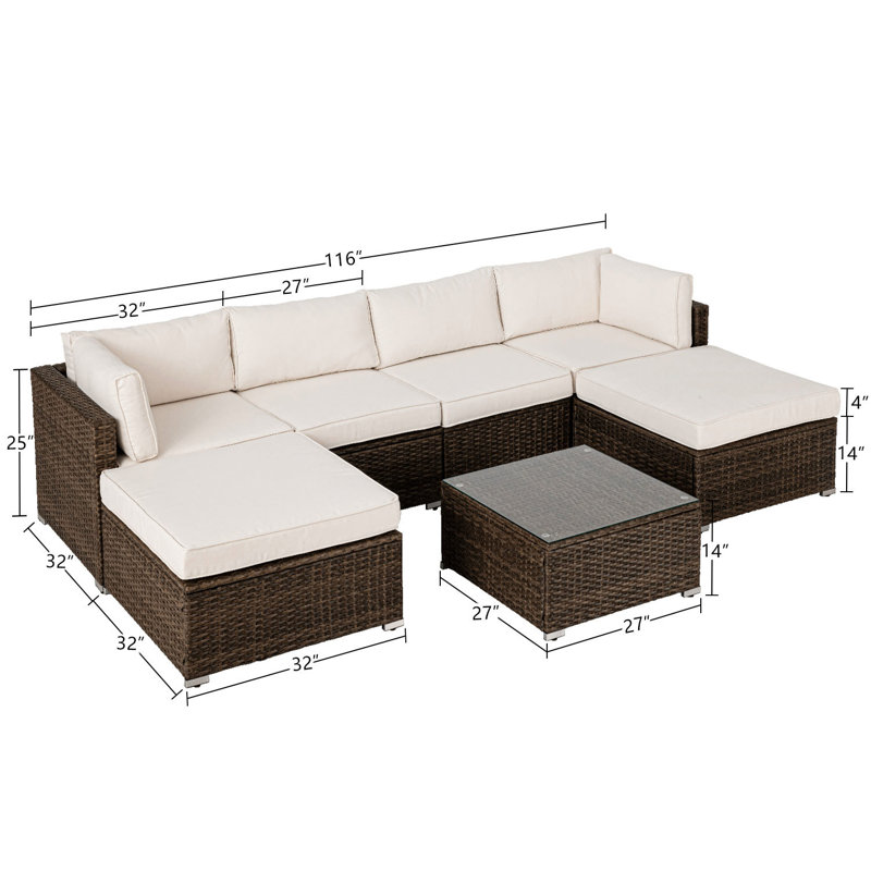 Rhinegeist 6 - Person Patio Conversation Set with Cushions, Off White, Dark Brown