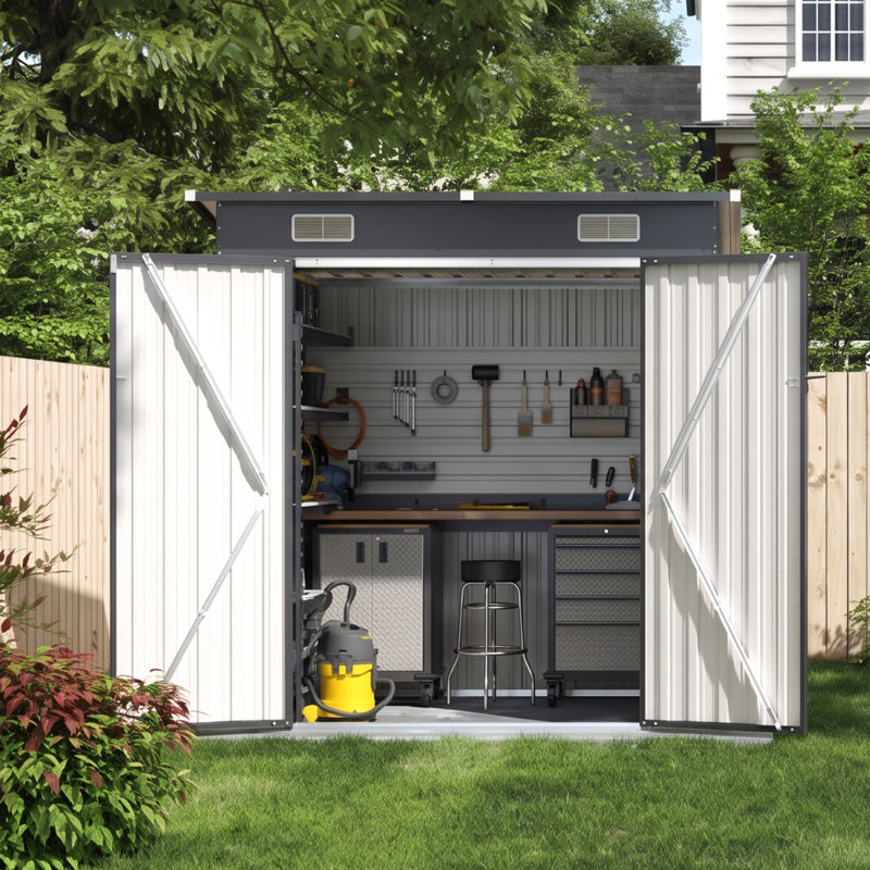 6 ft. W x 4 ft. D Galvanized Steel Metal Storage Shed with Sloping Roof, Lockable Door