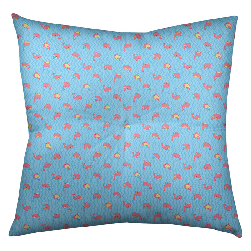 Coussin Katelyn Elizabeth Whales, 26 po x 26 po, Bleu / Rose