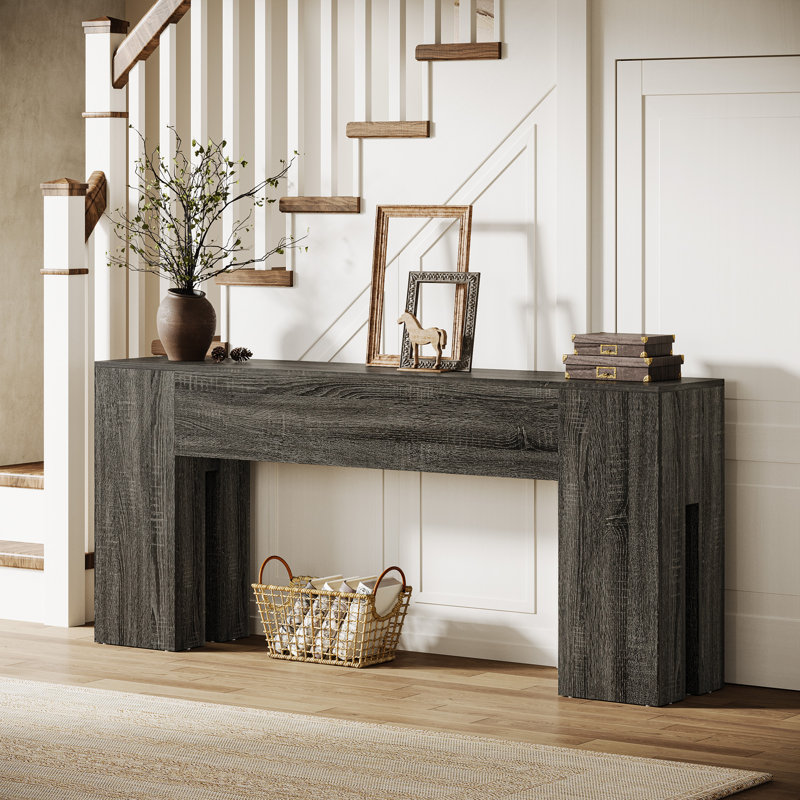 71" Farmhouse Console Table For Entryway, Long Sofa Table Behind Couch, Gray