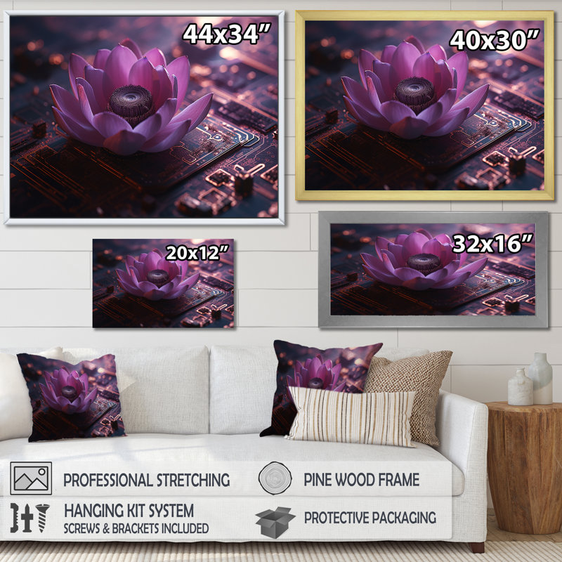 Urban Urban Lotus sur circuit imprimé sur toile, H 24 po x l 32 po x P 1 po, Cadre doré à une seule photo