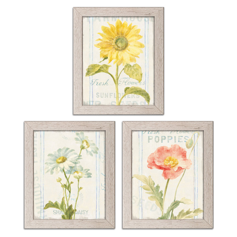 «Floursack Florals II & III» par Danhui Nai, ensemble de 3 reproductions d'art sur papier encadrées