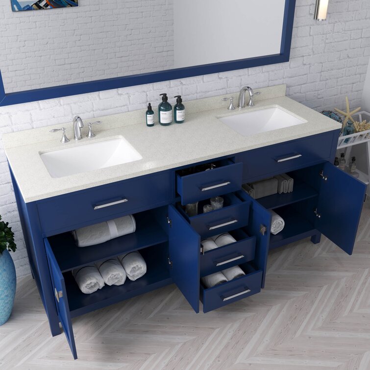 Ellia 72in Navy Blue Dual Sink Bathroom Vanity