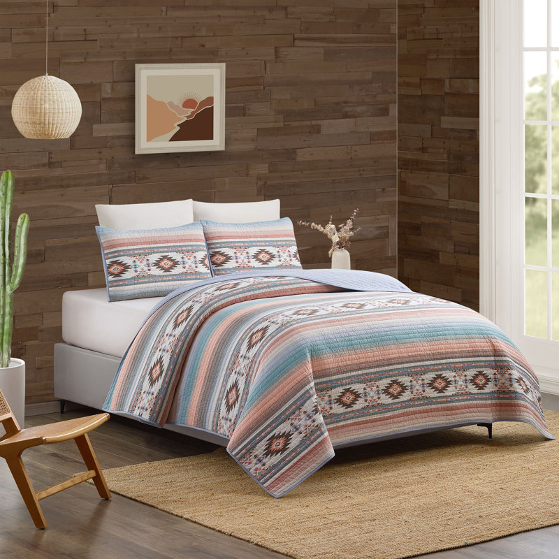 Sunset Canyon Cotton Reversible Rustic Quilt Set, Twin Quilt + 1 Standard Sham