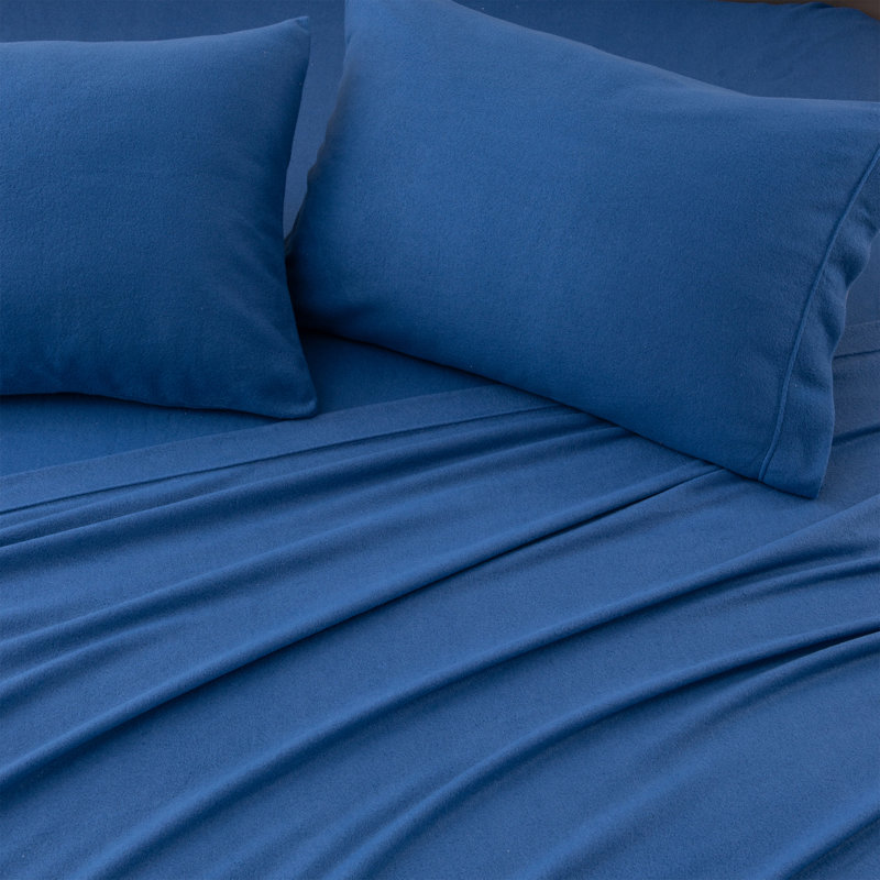 Navy Twin Solid Cotton Polyester Fleece Sheet Set