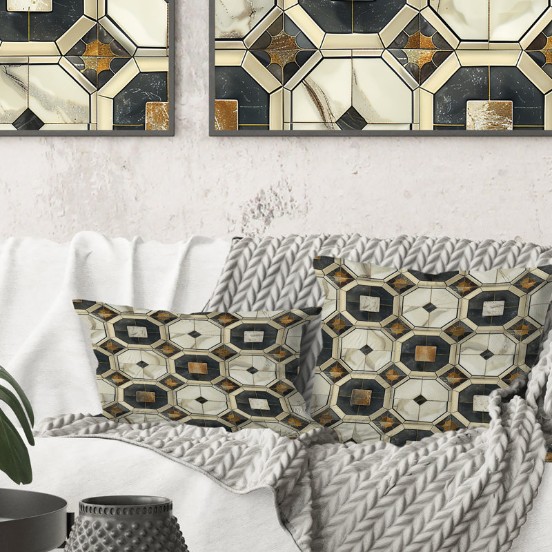 Brown White Octagon Pattern - Modern Lumbar Pillow