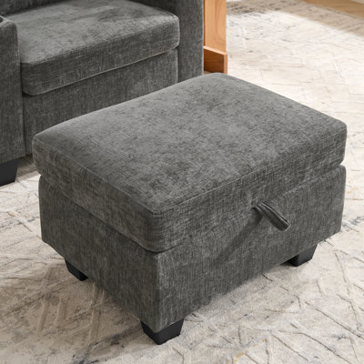 Canapé inclinable simple avec dossier réglable manuellement, port de charge USB sur le côté de l'accoudoir, support pour téléphone inclus, rangement caché pour l'accoudoir et repose-pieds de rangement assorti - gris