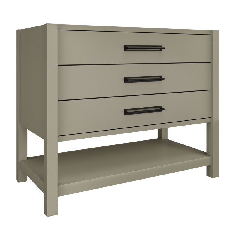 Kiawah Three-Drawer Single Bath Vanity, French Olive, Matte Black, 42"