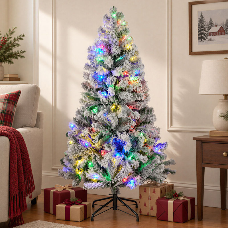 Arbre de Noël artificiel floqué avec lumières DEL, 4,5 pi
