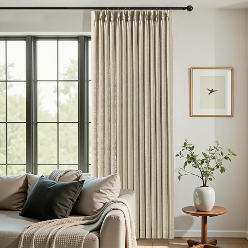 YZ Home Pinch Pleated Linen Curtains 2 Panels Set, Light Filtering Linen Blend Sheer Drapes Memory Trained Pleated Curtain Back Tab with Hooks Rings for Living Room Bedroom