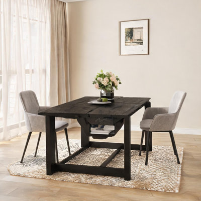 Table de salle à manger rectangulaire avec plateau en panneau de fibres à densité moyenne noir classique et base en métal, de 71 pouces, pouvant accueillir de 6 à 8 personnes pour les salles à manger modernes