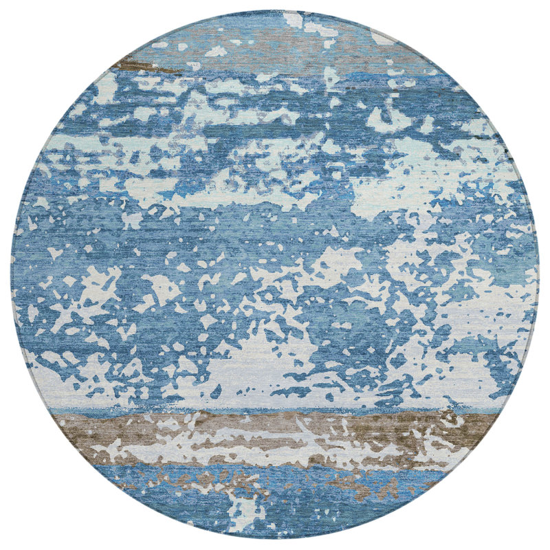 Machine Washable Indoor/Outdoor Lanphear ACN2398 Stripes Rug, Round 8'