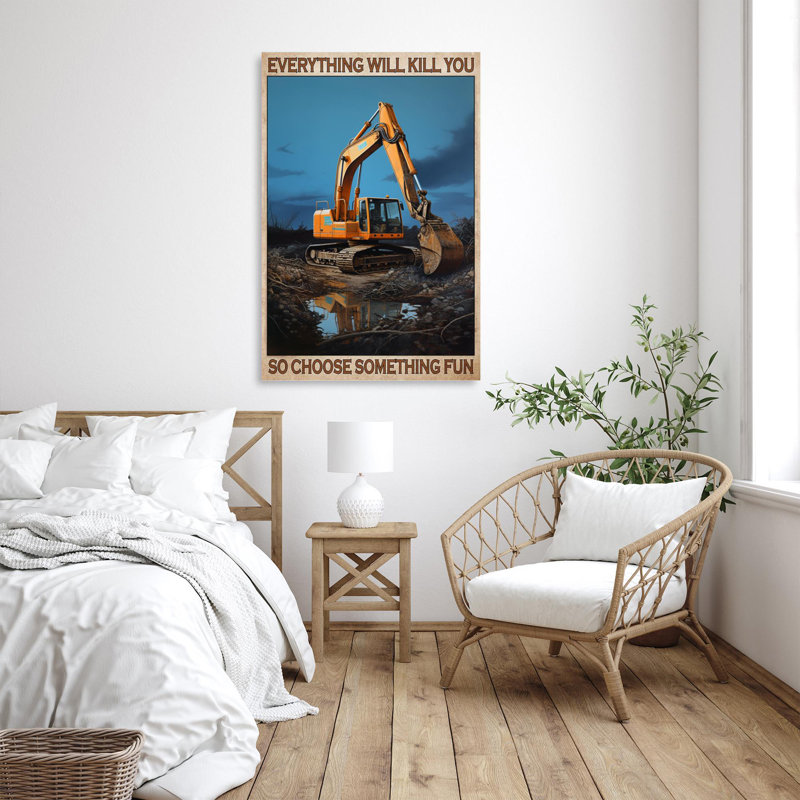 Excavator Choisissez quelque chose d'amusant - 1 pièce, impression d'art graphique rectangulaire sur toile tendue