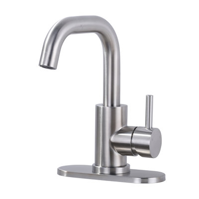 Robinet de bar à poignée simple en acier inoxydable avec plaque de recouvrement de 6,3 po et conduites d'alimentation