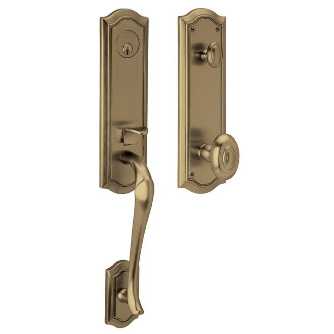 Complete Inactive Bethpage Dummy Handleset with Knob and Rosette, Satin Brass & Black