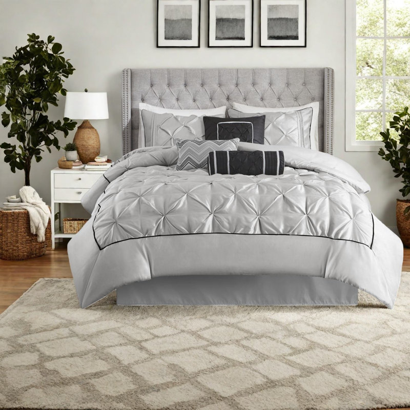 Elegant Bedding Sets, Queen Polyester Pleated Tufted For Modern Home