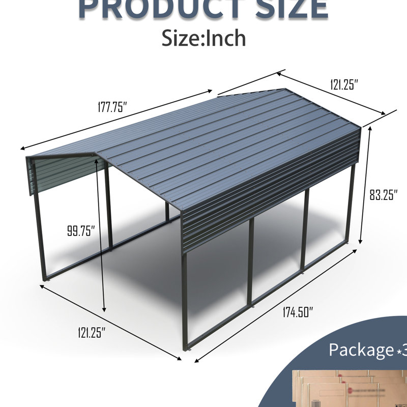 10'W X 15'D Metal Carport With Galvanized Steel Roof - Heavy Duty Garage For Vehicle Use