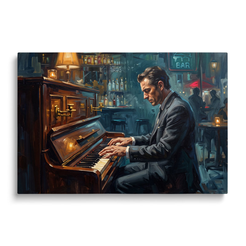 Tableau sur toile représentant un pianiste, reproduction historique de style pictural pour salon, bureau ou chambre d'étudiant.