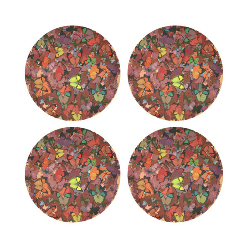 Mariposa Pop Vegan Leather Round Coasters, Ochre