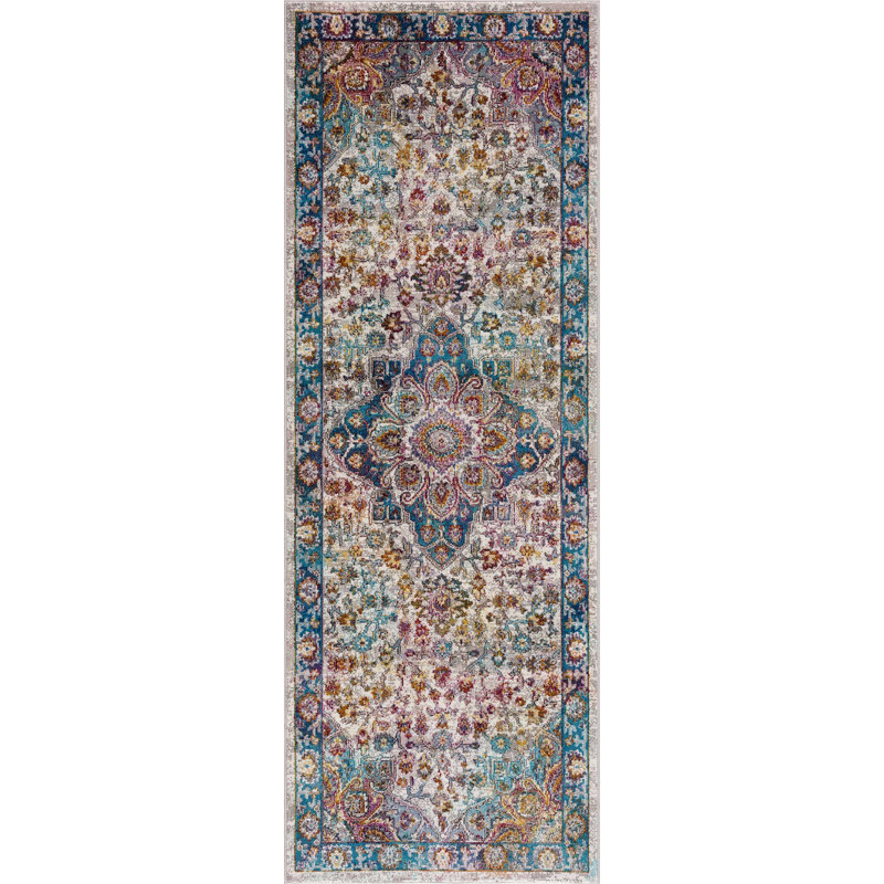 Tapis oriental bleu marine Verano, Tapis de couloir 2 pi 7 po x 7 pi 3 po