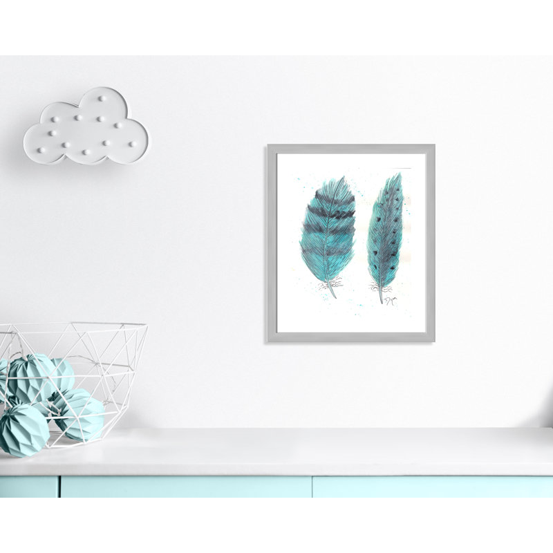 «Feathers in Turquoise II», art encadré, H 26,5 po x l 22,5 po x P 0,6 po, Cadre argenté