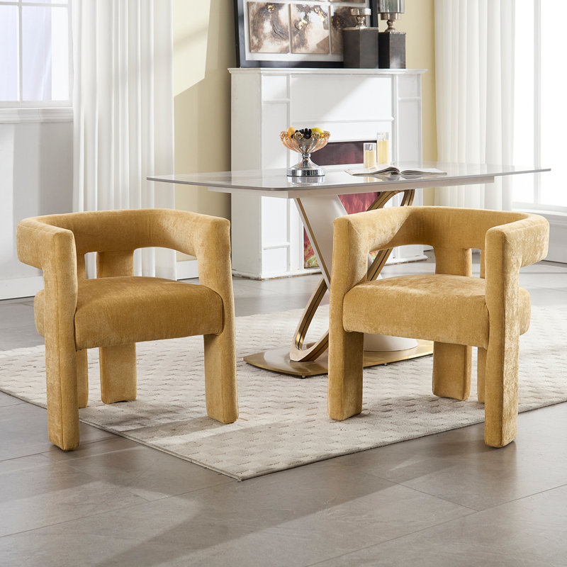 Chaise de salle à manger avec accoudoirs et chaises d'appoint en tissu de conception contemporaine Campcraft, Jaune