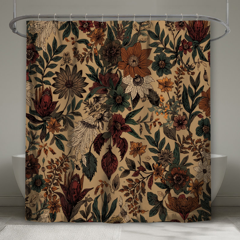 Rideaux de douche à motif floral beige, L 70 po x H 72 po