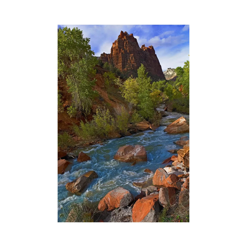 Mt Spry At 5,823 Foot Elevation With The Virgin River Surrounded By Cottonwood Trees, Zion National Park, Utah II by Tim Fitzharris - Wrapped Canvas Gallery-Wrapped Canvas Giclée