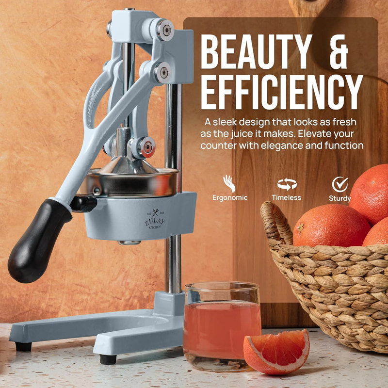 Zulay Kitchen Cast Iron Juicer - Heavy Duty Manual Juicer With Detachable Strainers For Easy Cleaning, Orange Juice Press For Citrus Fruits, Perfect For Bartenders, Juice Lovers & Health Enthusiasts