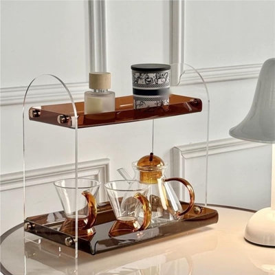 2 Tier Acrylic Coffee Cup Holder, Multifunctional Makeup Organizer, Transparent Storage Shelves, Small Perfume Organize, Display Shelf for Kitchen, Bathroom