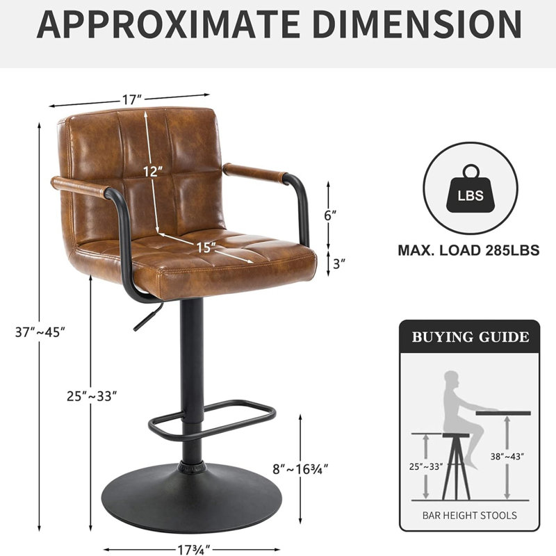 4-Piece Penacook Swivel Adjustable Height Upholstered Bar Stool , Light Brown