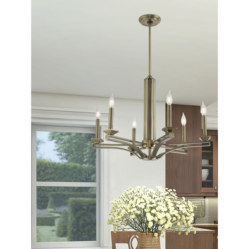 Dedham 6 - Light Dimmable Classic / Traditional Chandelier, Antique Brass