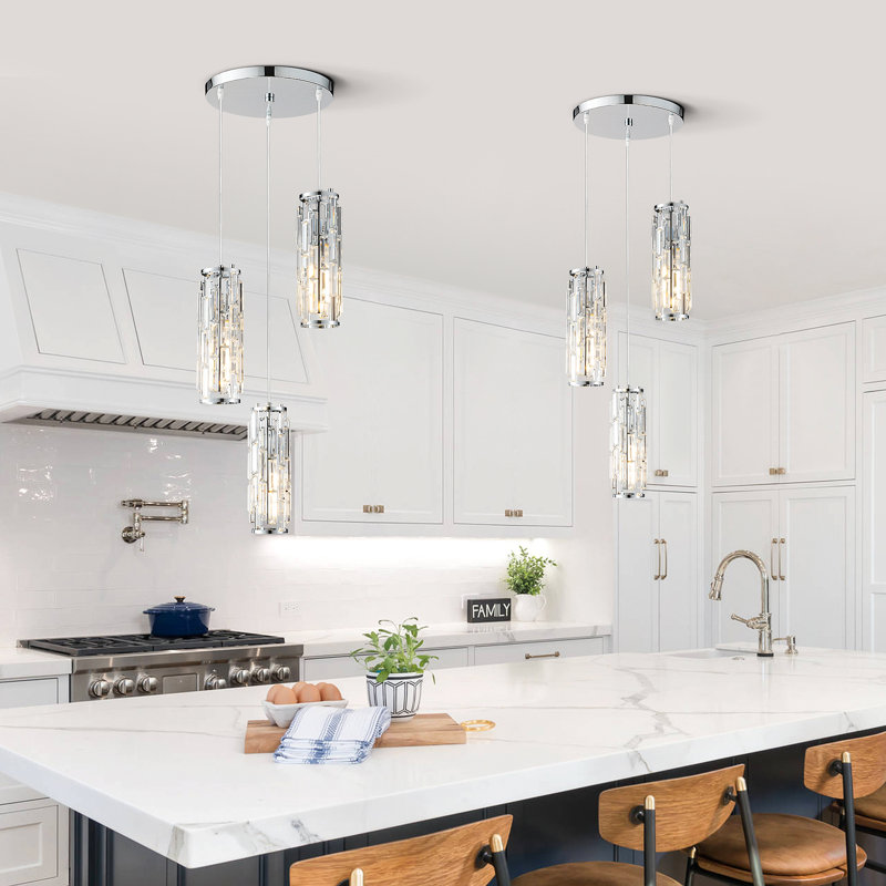 Adjustable Pendant Light Fixture Modern Pendant Light Crystal , Chrome, 3 Lights