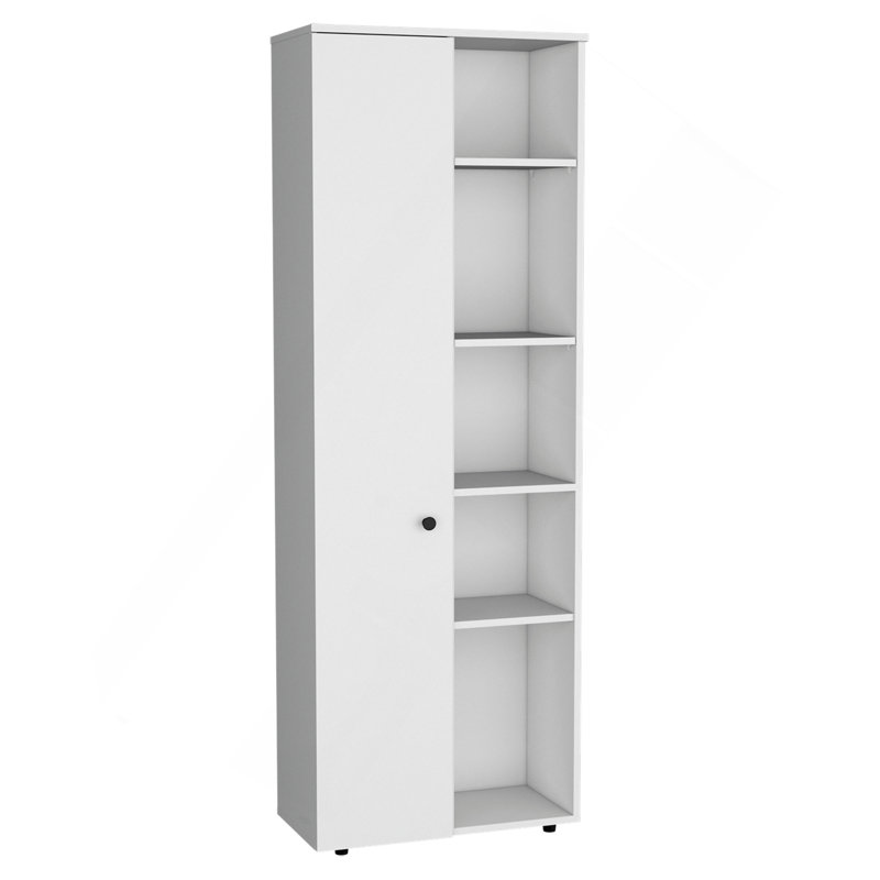 Armoire de rangement C 67 po avec une porte, cinq tablettes intérieures et cinq tablettes extérieures Cary, blanc, Blanc