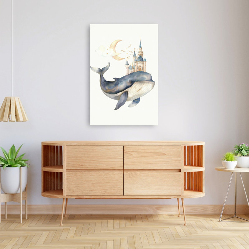 «Celestial Whale Castle Dreamy Peaceful Serene Whale Architecture Landscape», reproduction d'art mural, H 48 po x l 32 po