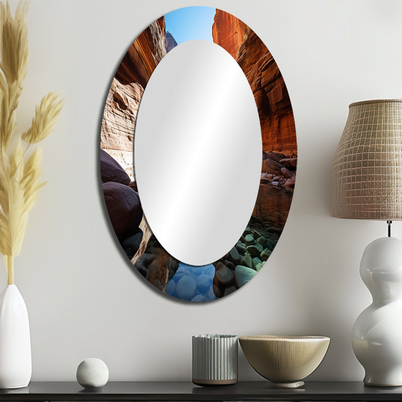 Canyon Enchantment River - Miroir mural Mid-Century moderne bleu sarcelle, 36 po x 24 po