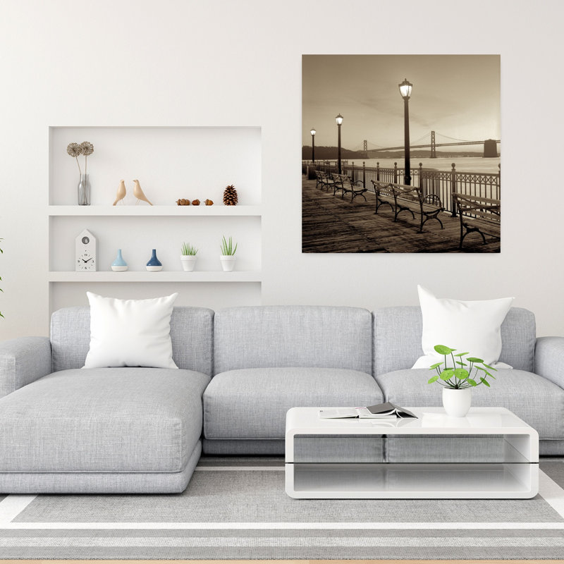 Pont de la baie de San Francisco au crépuscule, art abstrait de l'architecture côtière, H 36 po x l 36 po
