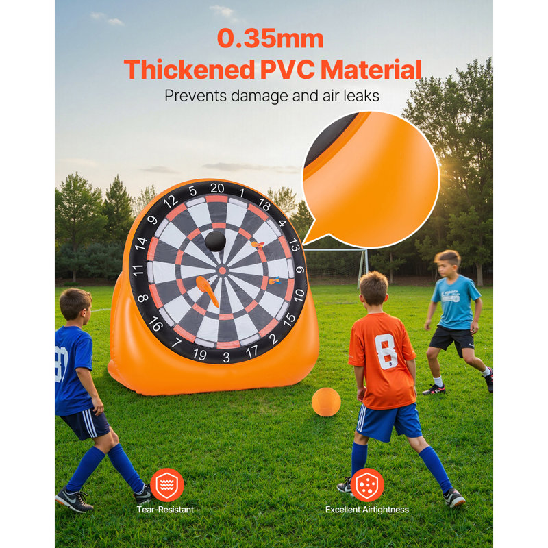 Inflatable Soccer Dart Board over 6 ft with 4 Kick Ball 6 Darts 6 Axe Pump