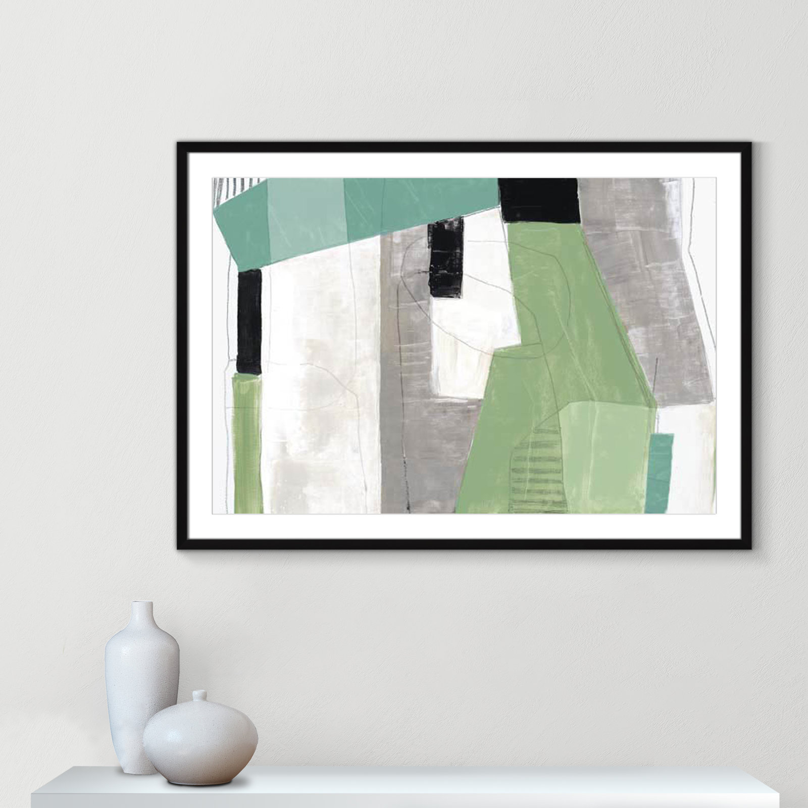 Evergreen Essence Print, White, Black Box Frame - Matted Fine Art Paper Print, 29.5" H x 41.5" W x 1.25" D