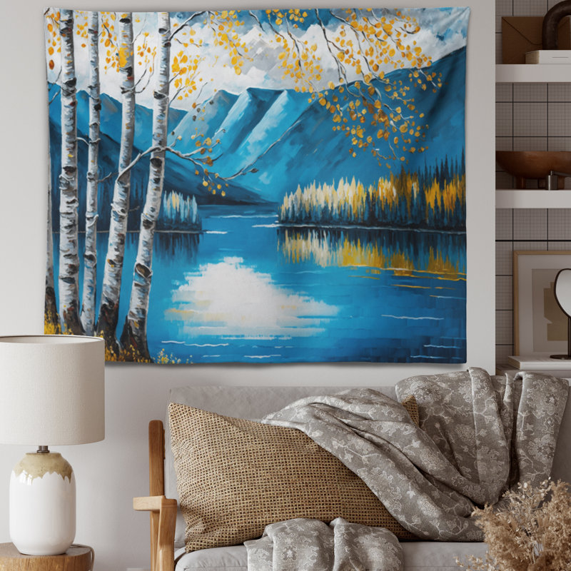Lake View In The Fall Polyester Tapestry, 32" H x 39" W