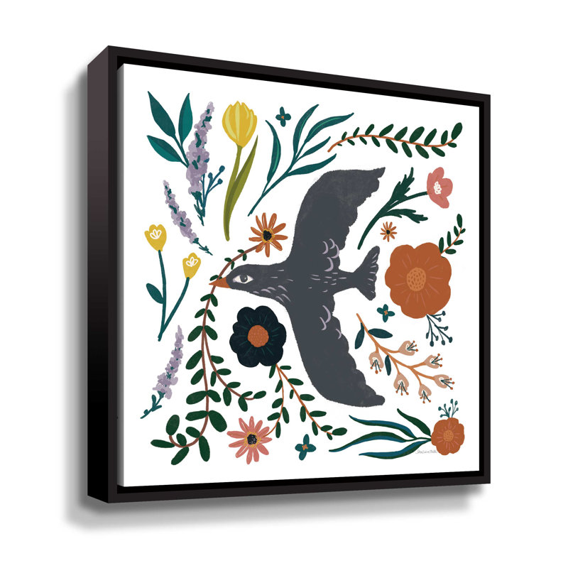 Toile tendue avec châssis Folk Garden II, Cadre noir, H 10 po x l 10 po