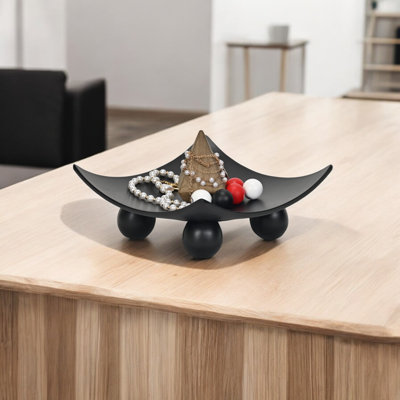 Clyne Curved Black Wood Trays on Wood Orbs