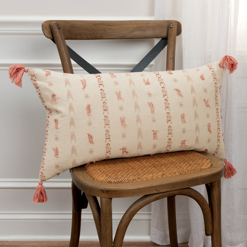  Rectangular Cotton Pillow Cover and Insert, Beige/Blush