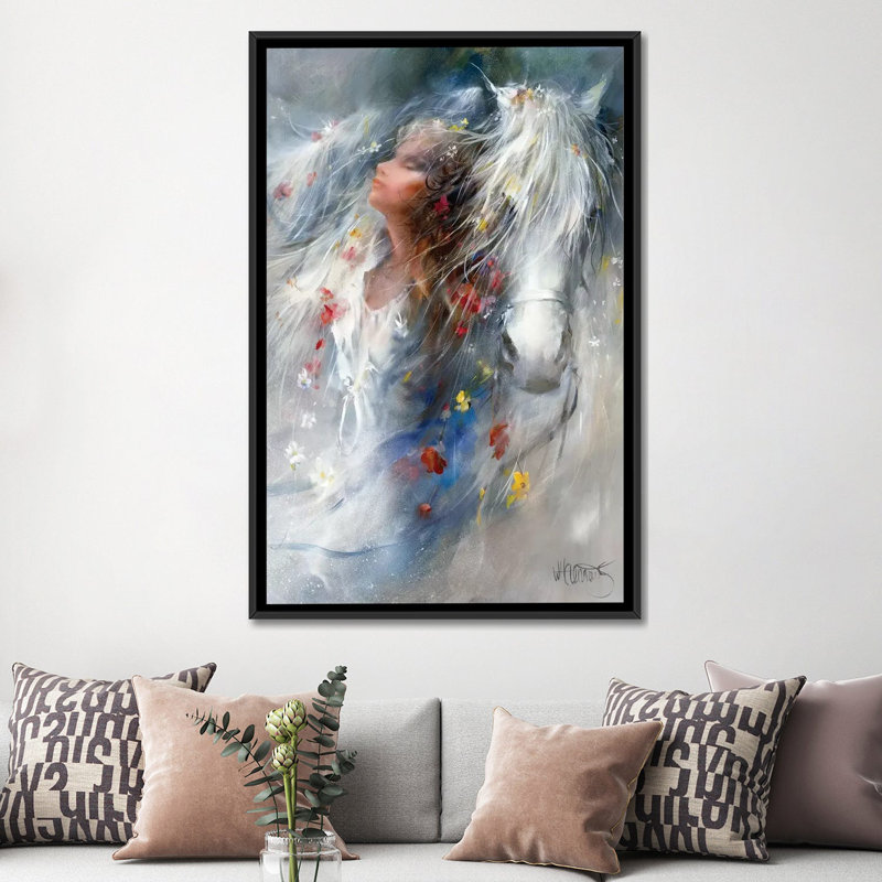 «Pensées», reproduction sur toile, H 26 po x l 18 po x P 1,5 po, Toile avec cadre noir, Pas de tapis