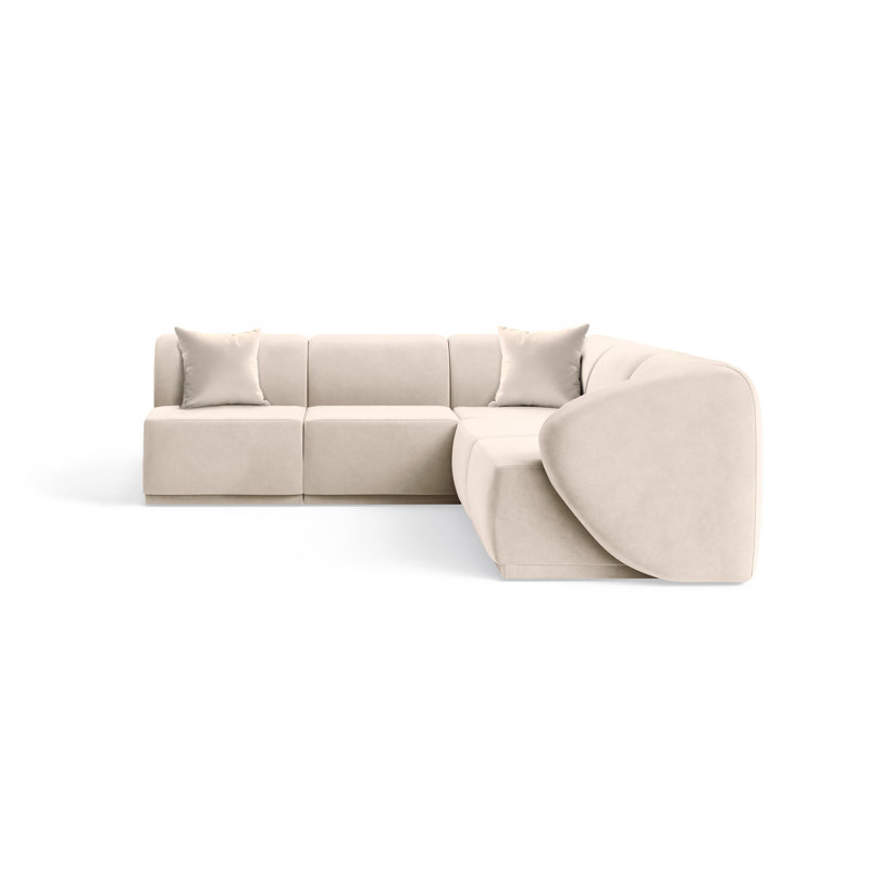 Modern Velvet Modular Sectional with Sculpted Silhouette, Beige Velvet
