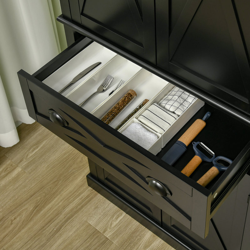 Black Freestanding Farmhouse Kitchen Pantry Cabinet with Adjustable Shelves