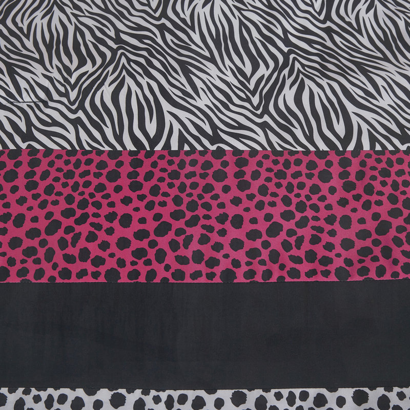 Ensemble d'édredon 7 pièces avec imprimé léopard rose et noir en microfibre de polyester avec taies décoratives et coussins décoratifs